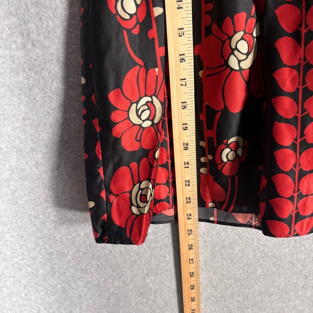 Mossimo Satin Pleated Skirt 8 Black Red Floral Skater‎ Dark Romantic Feminine